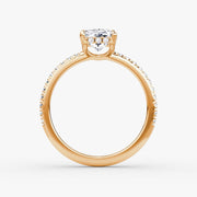 Radiant Cut - Pave Band Hidden Halo - Classic Engagement Ring- 14 K Gold